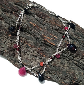 Multi Gemstone Layered Bracelet, 925 Sterling <b>Silver</b>, Natural Ruby Garnet Smoky Quartz Charm Bracelet Adjustable Bracelets - Product Image 2