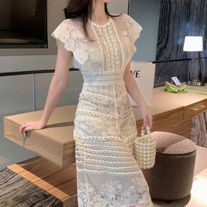 Vestido de Mujer con Logotipo Personalizado, Moda de Primavera y Otoño, Manga Larga, Color Sólido, con Encaje Calado, Vestidos Elegantes para Damas - Product Image 2