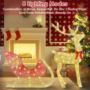8 Lighting Mode Christmas Lighted Reindeer Sleigh Display Indoor Outdoor Christmas Decoration with LED Lights - Product Image 3