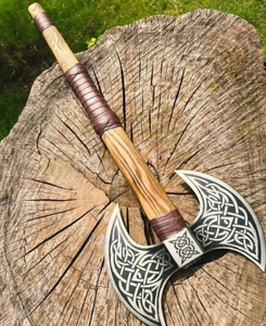 LEGACY BLADES Hacha de camping de doble cabeza con espalda plana, de acero de alto carbono, hecha a mano, mango de madera de fresno, OEM ODM al por mayor - Product Image 6