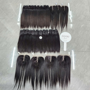 8 Paquetes de Cabello Humano Liso Natural de 40 Pulgadas, Cabello Virgen Crudo Súper Doble Trama de Vietnam con Cierre de Encaje Transparente HD 5x5 - Product Image 1