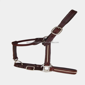 Cristales de perlas multiusos Bling decorativo personalizado Havana Brown Leather Horse Halter con accesorios de latón macizo - Product Image 4