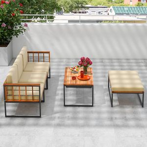 Ensemble de meubles de patio en bois d'acacia, 5 pièces, avec structure en métal robuste - Product Image 6