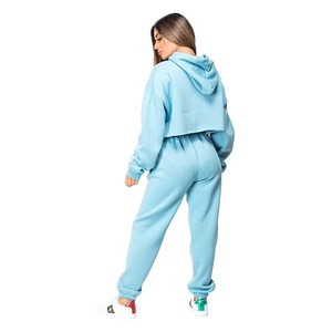Chándal Azul Claro con Capucha para Mujer, Manga Larga, Color Sólido, Corte Holgado Informal, Bolsillos Laterales, Cintura con Cordón, Ropa de Invierno Personalizada - Product Image 2