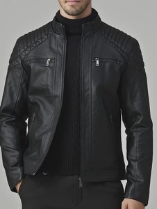 Handmade Black Genuine Leather Moto Jacket – Quilted Slim Fit Biker <b>Coat</b> - Product Image 1