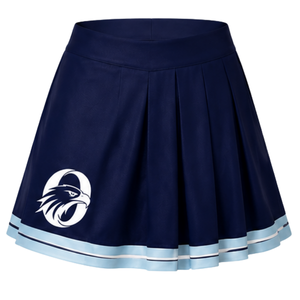 Jupe plissée bleu marine pour cheerleading avec bordure rayée blanche et bleu clair, uniforme de performance athlétique pour femmes et filles - Product Image 1