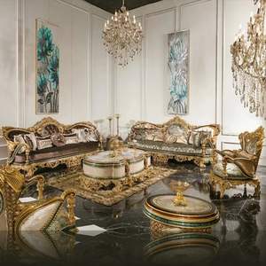 Juego de Sofás en Forma de L de Madera Tallada en Oro Real de Lujo, Ecológico y Duradero, Muebles Clásicos para Sala de Estar, Módulo para Hotel SF-87 - Product Image 3