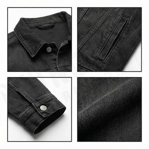 แจ็กเก็ตยีนส์สำหรับผู้ชายสีดำลำลองผ้าฝ้ายซักเรียบแฟชั่นใหม่2025ขายส่ง - Product Image 4