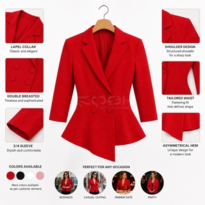 Blazer rouge à double boutonnage Cosh International Sorority Sisterhood avec logo personnalisé, manches trois quarts, manteau mi-long amincissant - Product Image 6