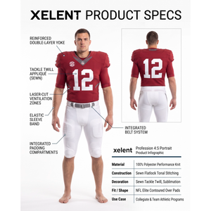 Custom Crimson White Football Uniform Nylon-Spandex FUSE Chassis Contoured <b>Pad</b>-Fit OEM Jersey <b>Pants</b> - Product Image 5