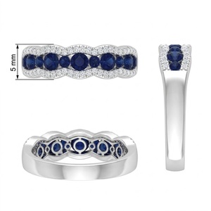 Bague unisexe en or blanc 18 carats avec saphir et diamants sertis griffe, style ethnique large et vintage, idéale pour anniversaire, fête ou mariage - Product Image 6