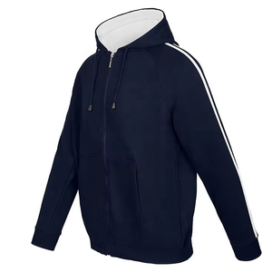 Sweat-shirt à capuche zippé pour homme avec rayures rouges, coupe classique, décontracté, pour l'automne, 100% coton, tissu éponge français respirant - Product Image 1