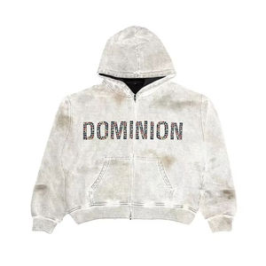 Sudadera con capucha pesada con cremallera completa y pedrería de diamante en toda la prenda, estilo streetwear personalizado para hombre, lavado ácido, color negro. - Product Image 3