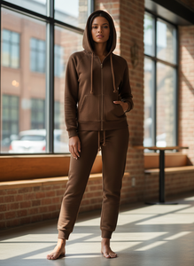 Ensemble de survêtement marron de luxe pour homme, coupe oversize, en molleton de coton, avec fermeture éclair, style streetwear, pour l'automne - Product Image 5