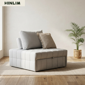 Canapé-lit moderne minimaliste de style mid-century en tissu mousse avec rangement, pieds en métal, dossier coussiné, sans accoudoirs, pour salon ou villa - Product Image 5