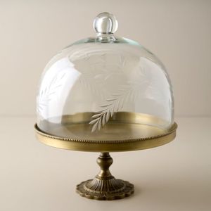 Plateau à gâteau rond en verre avec couvercle, base argentée, design classique, vaisselle et assiettes pour fêtes, plateau à gâteau en verre avec couvercle, base argentée - Product Image 6