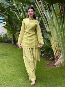 <b>Women</b> green Cotton Salwar <b>Kurta</b> Set Dhoti Suit Set Traditional Indian Pakistani Casual Summer Wear Ankle-Length Wrinkle Free - Product Image 1