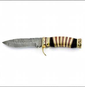 Handcrafted forward recurve damascus steel outdoor Heavy Duty utility Tool Stacked <b>Ring</b> Handle Brass Guard - Product Image 5