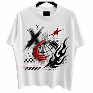 Men's Plus Size White T-<b>Shirt</b> With Geometric Print <b>Flame</b> Globe Design Short Sleeve O-Neck Casual 100% Cotton Jersey - Product Image 4