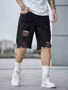 Shorts de Mezclilla Desgastados de Estilo Casual a Bajo Precio para Hombre, Corte Holgado, Lavados, 100% Algodón, Shorts de Mezclilla Holgados - Product Image 3