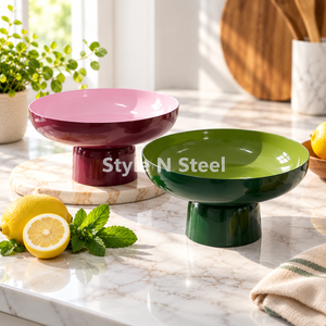 Green Enamel <b>Metal</b> Pedestal <b>Bowl</b> Round Footed Serving Dish Polished Decorative Plate for Table Centerpiece - Product Image 4