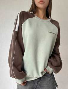 Sweat-shirt à blocs de couleur pour femme, col rond, manches longues, pull décontracté - Product Image 1