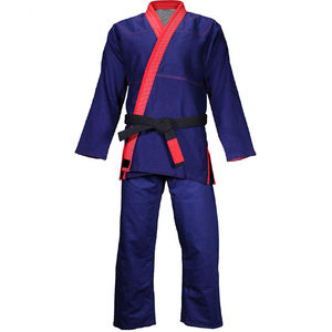Kimono de BJJ Azul Marino al por Mayor con Ribete Rojo, Cuello en V, Traje de Entrenamiento de Artes Marciales, Cinturón Negro, Personalizado, 100% Algodón Transpirable - Product Image 1