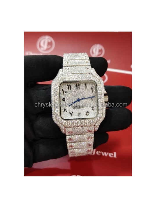 Best Seller Hip Hop Jewelry Moissanite Diamond Watch with iced Bling Bust Wholesale Price Quartz Movement Stainless Steel Band