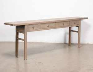 Rustic Solid <b>Wood</b> <b>Console</b> <b>Table</b> <b>With</b> Four <b>Drawers</b> Antique Finish Living Room Furniture Hall Entryway Storage Desk - Product Image 3