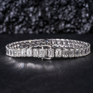Pulsera de tenis de lujo con moissanita de corte esmeralda, plata 925, cadena llamativa con incrustaciones de circonitas, joyería de plata brillante, regalo unisex - Product Image 5