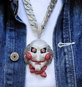 Silver Plated Zircon Pendant Necklace <b>Iced</b> <b>Out</b> Mask Charm <b>Chain</b> Jewelry Unisex Party Gift - Product Image 6
