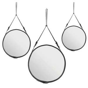 Espejo de Pared con Marco de Cuero Negro, Correa Ajustable, Ligero, Ecológico, Decoración Contemporánea para el Hogar, Adorno para Sala de Estar - Product Image 1