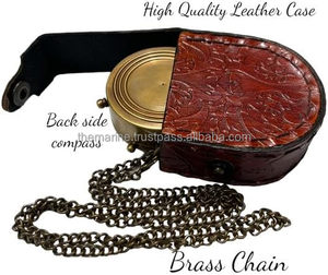 เข็มทิศทองเหลืองทิศทางแบบโบราณโบราณของขวัญยืนยันการรับบัพติศมาสลักลายกระเป๋าหนัง - Product Image 3