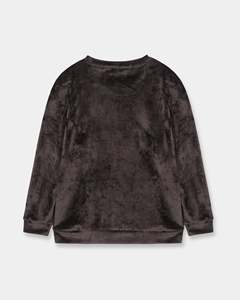 <b>Women</b> Velour Crew Neck <b>Sweatshirt</b> Drop Shoulder Long Sleeve Casual Solid Brown Soft Touch Pullover <b>Sweatshirt</b> - Product Image 2