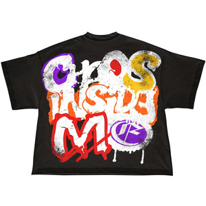 Oversized <b>Men's</b> Black T-Shirt With Dripping Letter Print Back Logo Streetwear Style Short Sleeve O-Neck Jersey Fit - Product Image 1