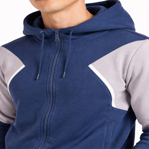 Ensemble de sweat-shirts à capuche pour homme, couleur contrastée, en molleton français, décontracté, pour l'été, bleu gris - Product Image 4