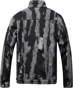 Veste en jean pour homme à col montant et boutons apparents, style streetwear, de créateur, à prix abordable, effet déchiré - Product Image 3