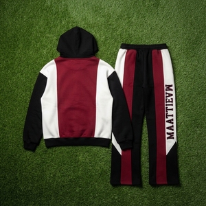 Ensemble de survêtement homme noir, rouge et blanc, veste zippée et pantalon évasé, streetwear et sportswear personnalisés - Product Image 5