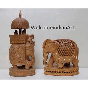 Ensemble de 1 modèle de sculptures d'éléphant en bois Figurines élégantes - Product Image 1