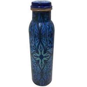 Bouteille d'eau en cuivre sans joint, étanche, flacon ayurvédique pour la santé, motif botanique de pétales de fuchsia vif, couleur ivoire - Product Image 3
