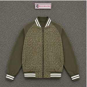 PREMIUM OLIVE GREEN ZIPPER Jacket With Woolen Front Panel And Polyester Cotton Sleeves Zipper Closure Casual Autumn Wear STREETW - Product Image 5