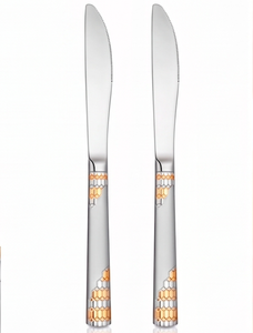 Juego de 2 cuchillos de mesa de acero inoxidable, color plateado, diseño moderno, aptos para lavavajillas, para bodas y uso doméstico. - Product Image 1