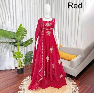 Anarkali Salwar Kameez Indio Moderno y Sencillo para Mujer, con Bordado y Dupatta, Ideal para Bodas y Fiestas, Reversible y de Secado Rápido - Product Image 1