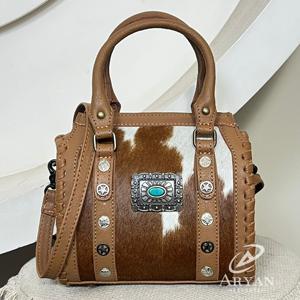 New Mini Speedy Duffel Bags Genuine Cowhide Leather Western Style Turquoise Concho Small Compact Crossbody Handbag For Women - Product Image 1