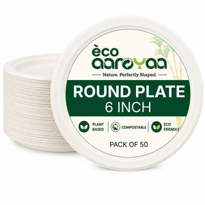 Assiettes jetables en bagasse Eco Aaroyaa de 6 pouces avec couvercles - Assiettes alimentaires biodégradables et écologiques - Product Image 2
