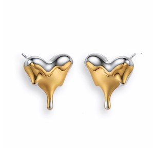 Boucles d'oreilles clous en forme de cœur doré fondu en argent sterling 925, bijoux élégants et luxueux pour femme, cadeau de mariage - Product Image 2