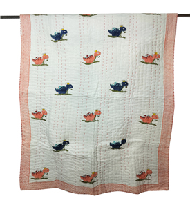 ผ้าห่มผ้าฝ้ายลายไดโนเสาร์ขอบสีชมพูใช้ในบ้านได้ทุกฤดูกาล - Product Image 5