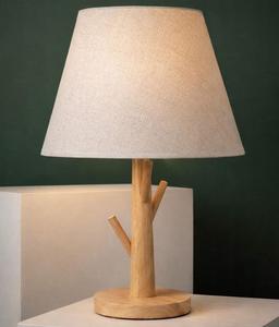 Wooden Table Lamp With Base Empire Shade White Fabric Scandinavian Design For Bedroom Decorative <b>Lighting</b> - Product Image 2