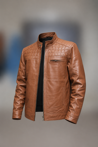 Men's Genuine Cow Skin Winter Motorcycle Slim Fit Stand Collar Waterproof Windproof Leather <b>Jacket</b> with Front Logo - Product Image 5