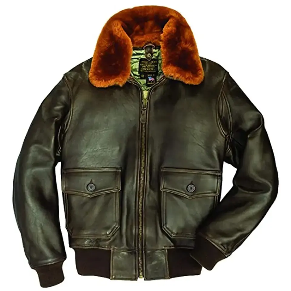 Jaqueta bomber de couro masculina, casaco de couro/couro com gola, couro autêntico G-1